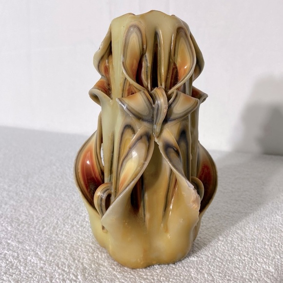 Vintage 70s Handmade Hand Carved Multi Layer Multi Colour Ribbon Wax Candle - Picture 4 of 15